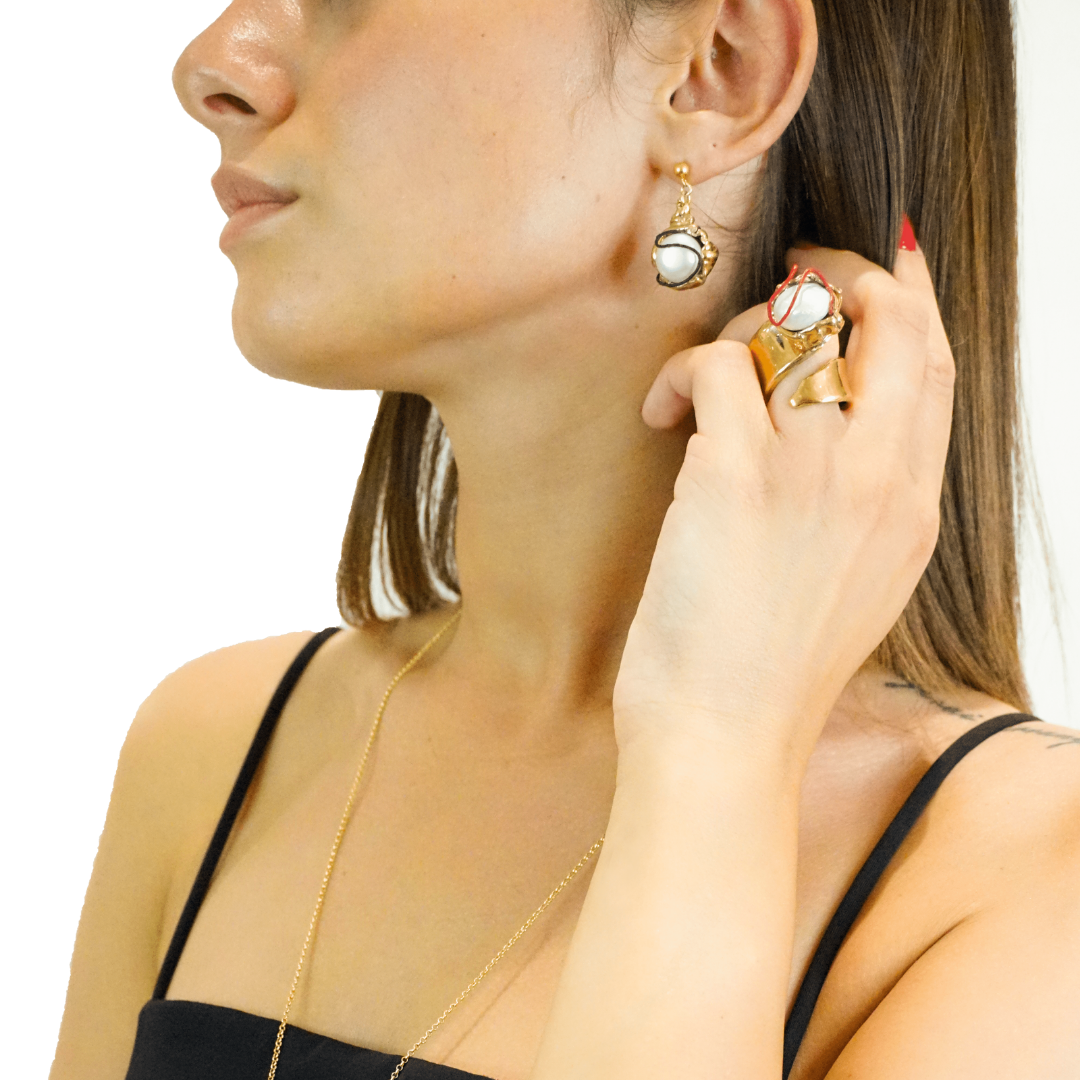 Anello Lace Perla-Nero